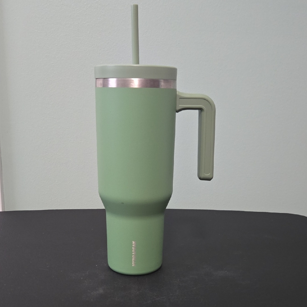 Mint Green Insulated Travel Mug with Handle and Straw